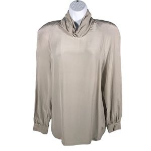 NWT Vintage Silks 100% Silk Washable Blouse Platinum Grey Taupe M